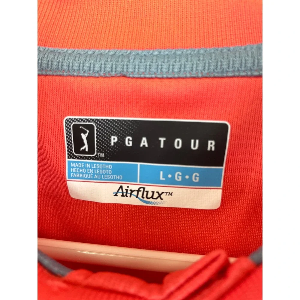 PGA TOUR Airflux Men's Golf Polo Shirt Hot Coral Short Sleeve Size L Performance